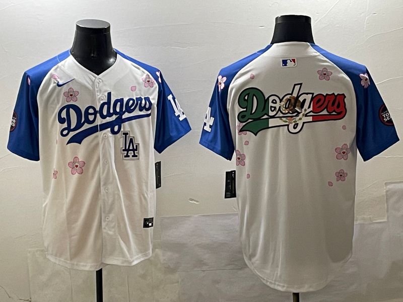 Men Los Angeles Dodgers Blank White Blue Sakura Edition 2025 Nike MLB Jersey style 12
